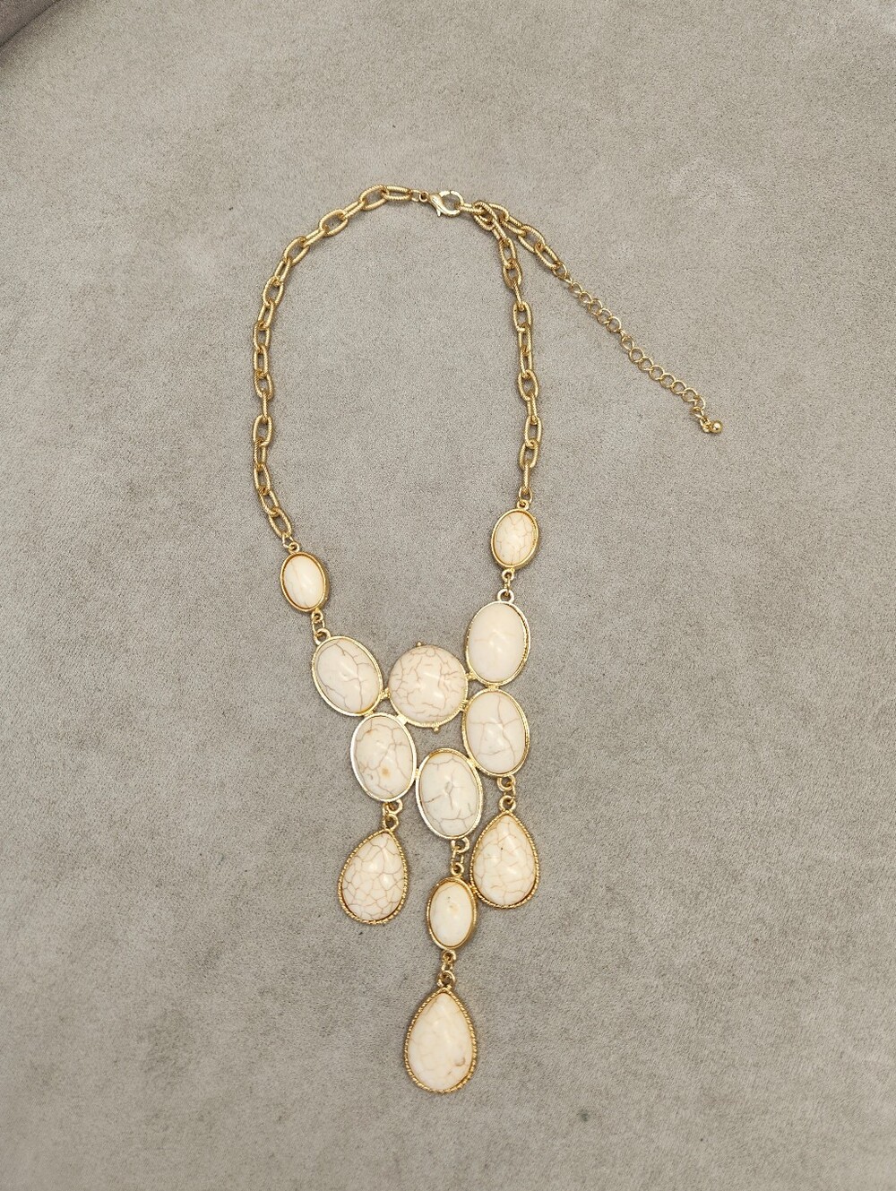 Statement Bib Necklace 16" Ivory White Dangles Chunky Contemporary Architectural